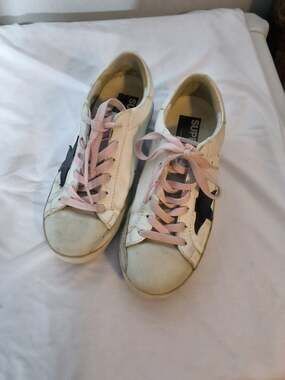 Golden Goose Super Star White Leather Sneakers Blush Pink Laces Size 37